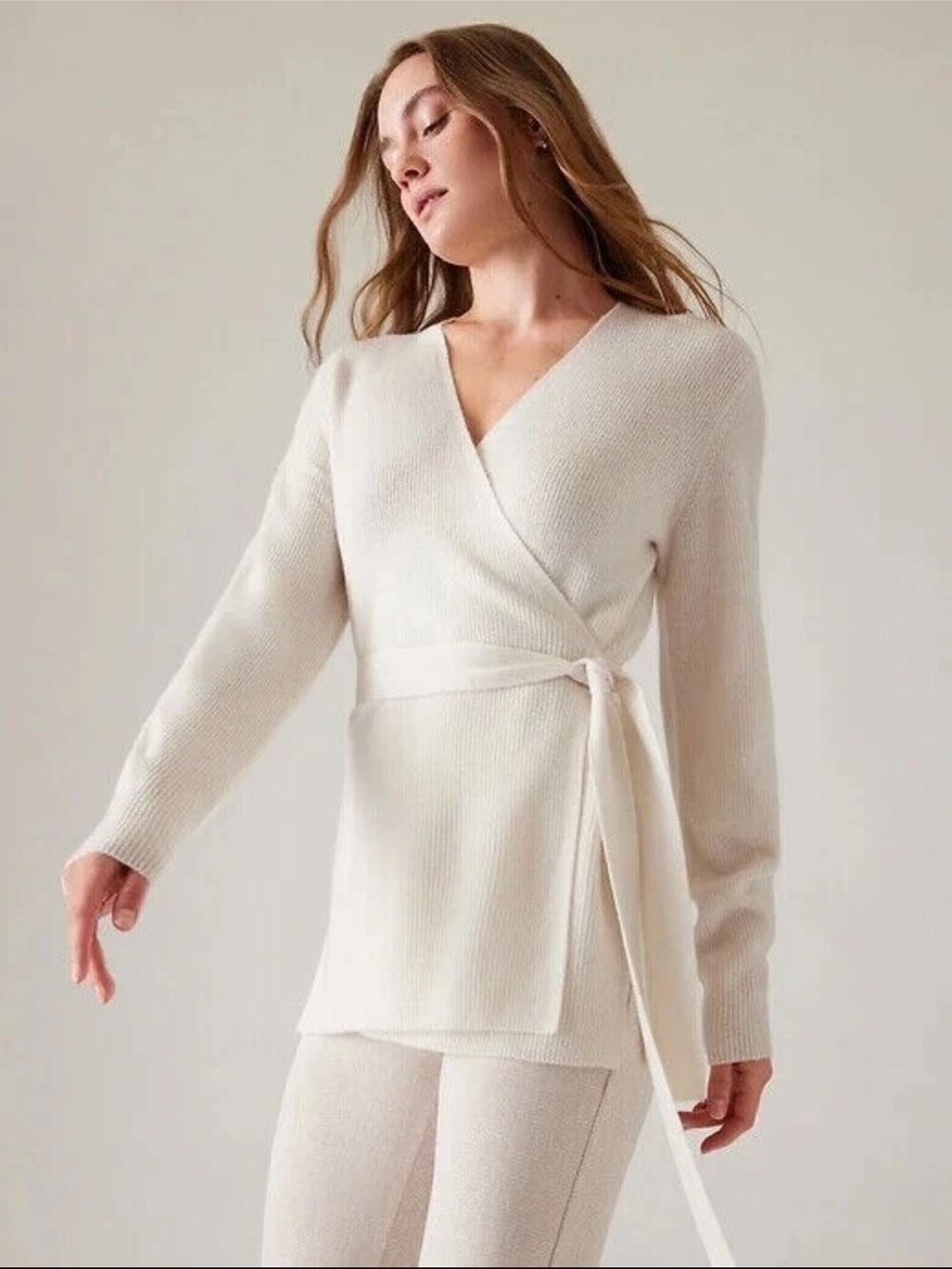 Athleta Alpine Cream Wool/Cashmere Blend Wrap Knit Sweater
